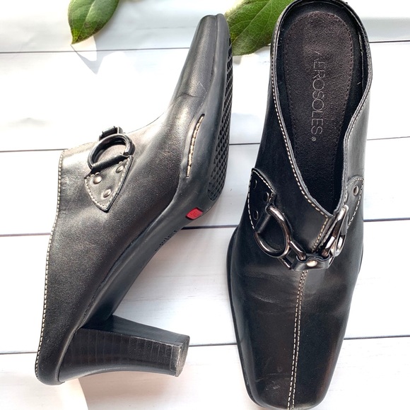 AEROSOLES shoes black buckle leather 3” heel - Picture 3 of 5